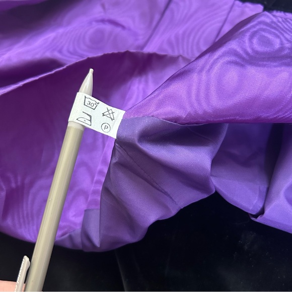 Italian VTG 80s high-low Skirt Black Velvet Purple Taffeta Asymmetrical Ruffle S - Picture 6 of 9